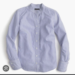 J Crew Ruffled Button Up Shirt Blue White Stripe Sz M